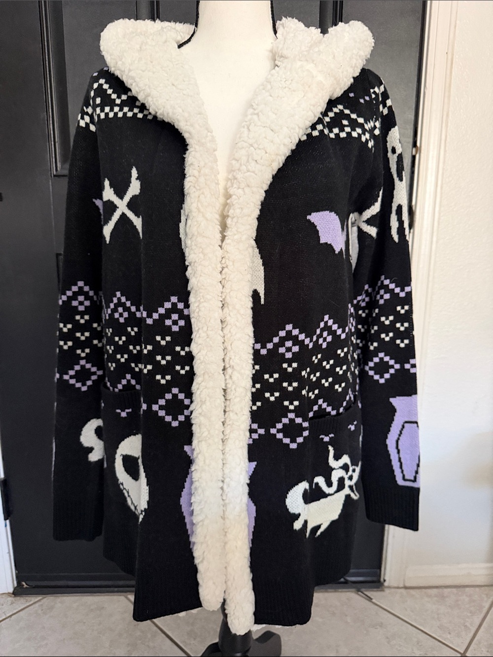 Hot Topic Black & Lavender Sherpa Hooded Cardigan Jacket